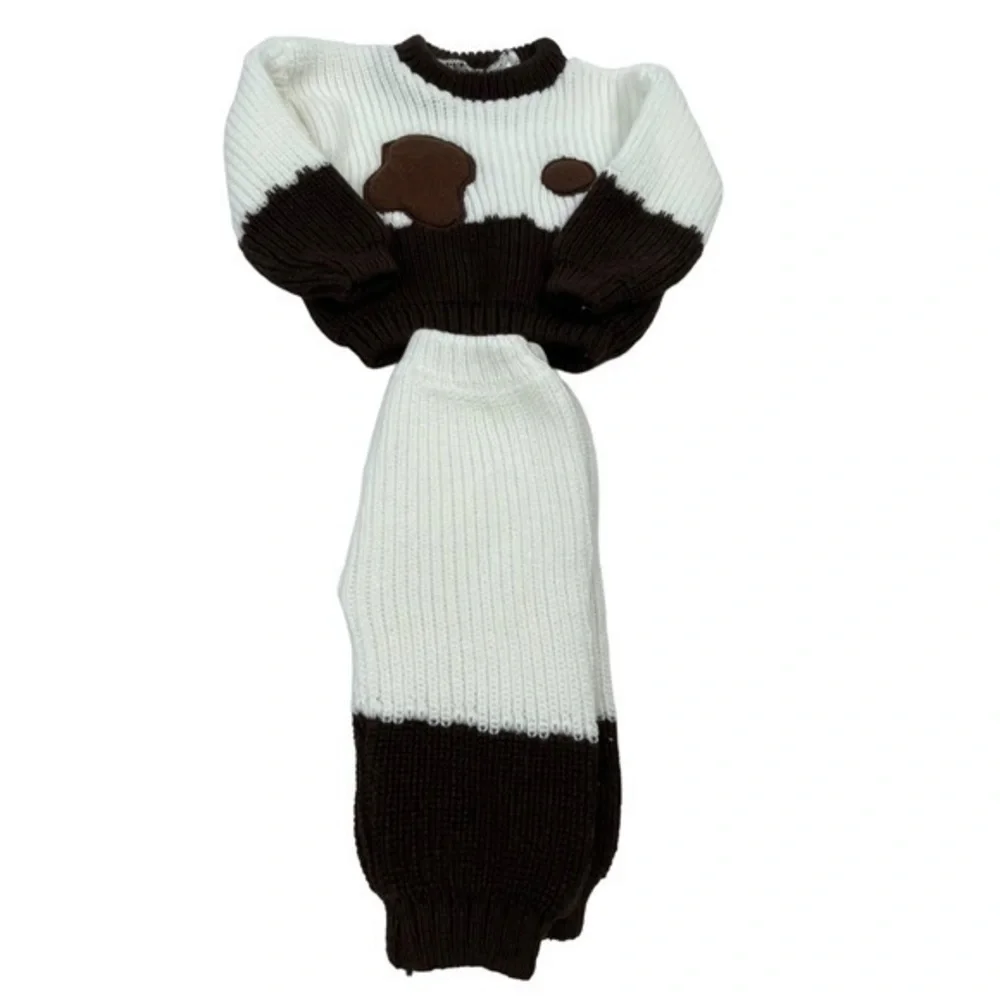 Knit Jogger Set 2pcs 🐄 | Unisex Baby 3-6month | White Brown